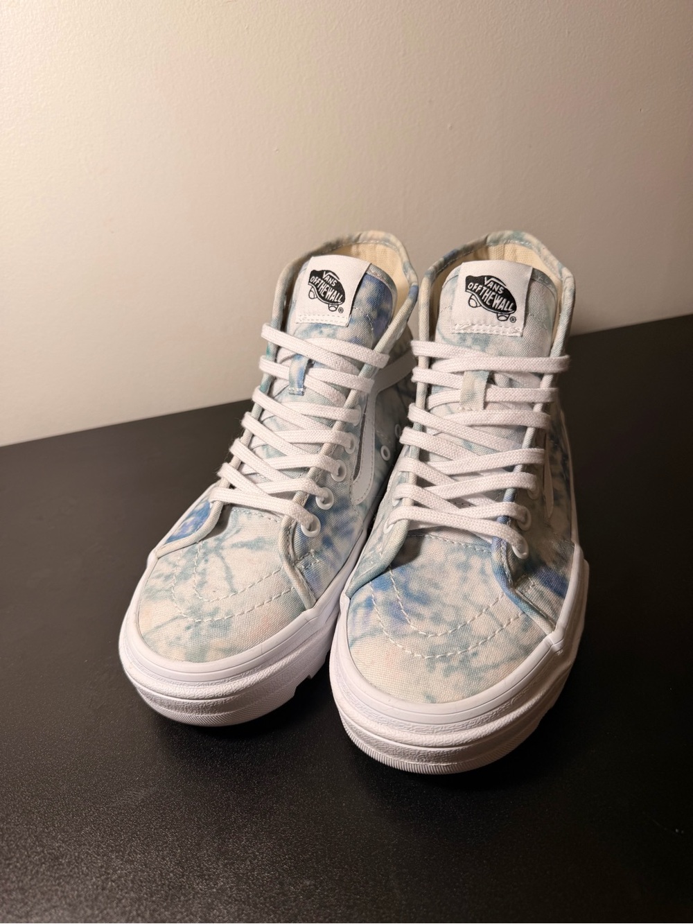 Vans High-Top Tie-Dye Sneakers in Light Blue and White